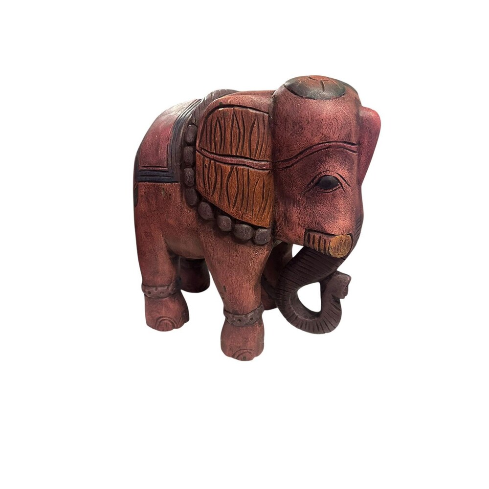 Vintage Wood Carved APM Company Elephant Pastel Painted Thailand